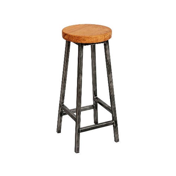 Chunky Square Frame Bar Stool With Oak Seat - Charlie Broadoak Industrial Stools - image 1