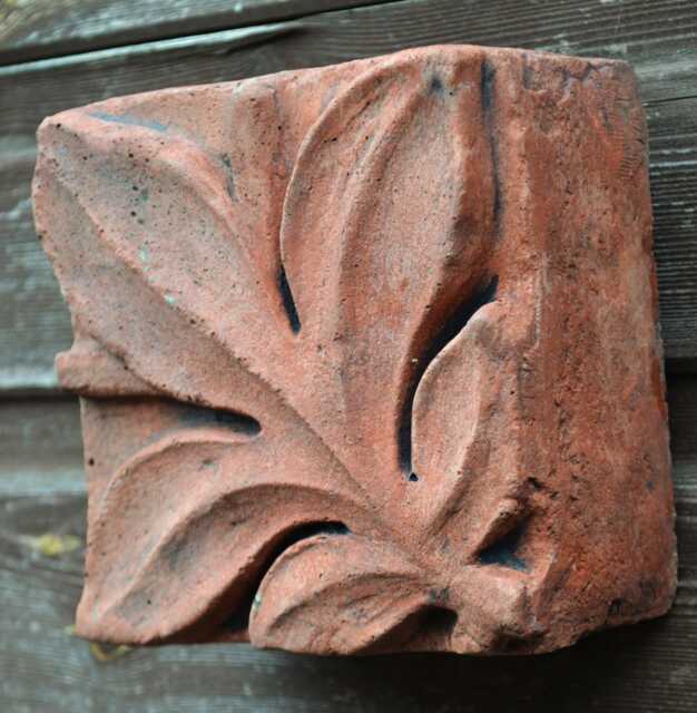 Victorian Decorative Brick Copy Of Antique Terracotta Wall Tile - Single Leaf Motif - image 1