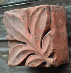 Victorian Decorative Brick Copy Of Antique Terracotta Wall Tile - Single Leaf Motif - thumbnail 1