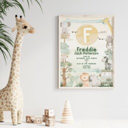 New Baby Personalised Print - Gift Newborn Nursery Wall Art Safari - thumbnail 3
