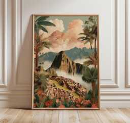 Machu Picchu Poster - Peru Mountain Landscape Wall Art Vintage Travel Illustration Print - thumbnail 1
