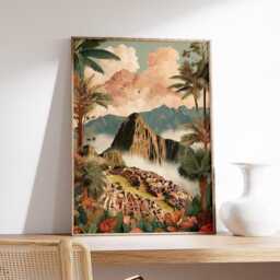 Machu Picchu Poster - Peru Mountain Landscape Wall Art Vintage Travel Illustration Print - thumbnail 2