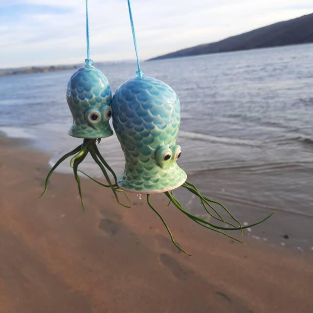 Mermaid Mom & Baby Octopus, Hanging Air Planters - image 1