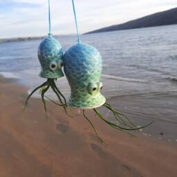 Mermaid Mom & Baby Octopus, Hanging Air Planters - thumbnail 1