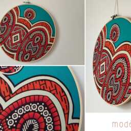 Wax Fabric Wall Decoration, Embroidery Hoop, Various Sizes, Pattern & Size Of Your Choice - thumbnail 2