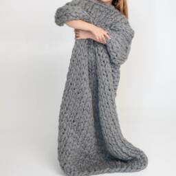 Handmade Chunky Knit Merino Wool Blanket, Bulky Throw - thumbnail 3
