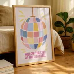 Follow The Call Of Disco Ball - Funky Wall Art Pink Prints - thumbnail 3