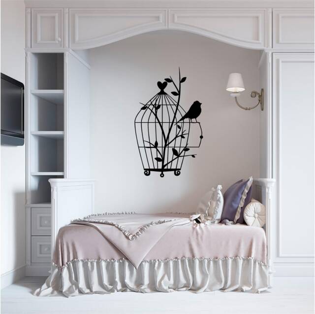 Bird in A Cage - 1021 Vinyl Wall Art, Decal, Sticker, Transfer, Mural, Removable, Decor, Rent Friendly, Interior, Exterior, Full - image 1