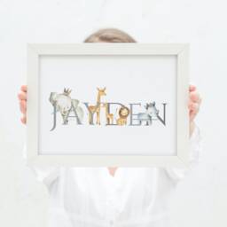Jungle Animals Personalised Print, Safari New Baby Gift, Name Zoo Animals, Nursery Wall, Child's Initial Print - thumbnail 2
