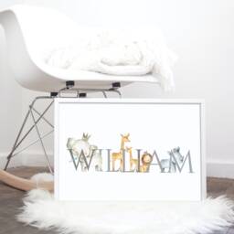 Jungle Animals Personalised Print, Safari New Baby Gift, Name Zoo Animals, Nursery Wall, Child's Initial Print - thumbnail 1