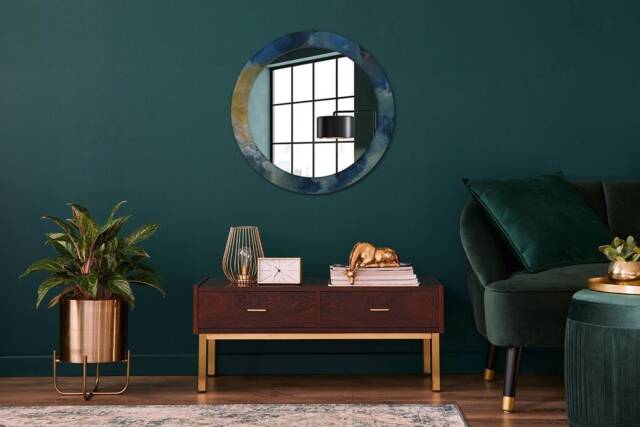 Onyx Marble, Blue, Round Mirror Frame, Glass Wall Art, High Quality Print - image 1