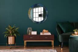 Onyx Marble, Blue, Round Mirror Frame, Glass Wall Art, High Quality Print