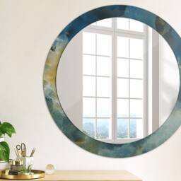 Onyx Marble, Blue, Round Mirror Frame, Glass Wall Art, High Quality Print - thumbnail 2