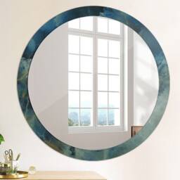 Onyx Marble, Blue, Round Mirror Frame, Glass Wall Art, High Quality Print - thumbnail 4