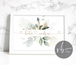Family Names Heart Personalised Print, Family, Gold Greenery Foliage Eucalyptus Keepsake, New Home Gift, Couple Engagement Gift - thumbnail 1