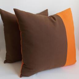 Brown & Orange Pillow Cover Set Cotton Canvas Throw Pillows - 18x18 - thumbnail 2