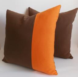 Brown & Orange Pillow Cover Set Cotton Canvas Throw Pillows - 18x18