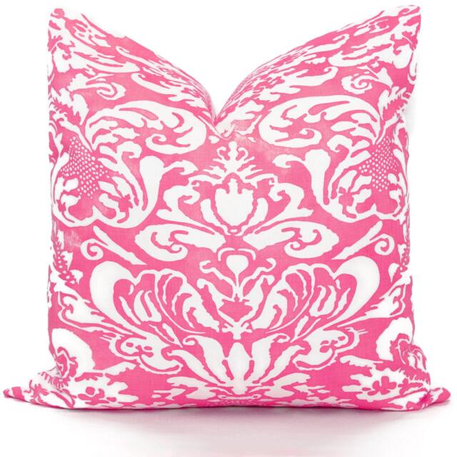 Magenta Rose Damask Pillow Cover Quadrille Bromonte, Accent Toss