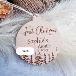 Personalised First Christmas As Auntie/Uncle Bauble, Eco-Friendly Wooden Tree Ornament, Winter Woodland Keepsake - thumbnail 2