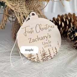 Personalised First Christmas As Auntie/Uncle Bauble, Eco-Friendly Wooden Tree Ornament, Winter Woodland Keepsake - thumbnail 3