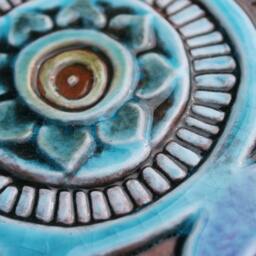 Turquoise Ceramic Mandala Wall Decor Handmade Outdoor Tile - 27.5cm - thumbnail 2