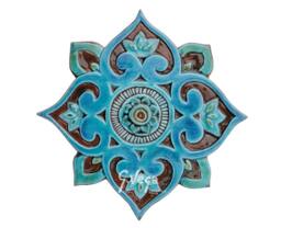 Turquoise Ceramic Mandala Wall Decor Handmade Outdoor Tile - 27.5cm