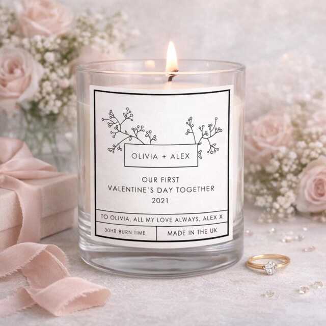 Personalised First Valentines Day Candle, 1st Gift, Gift For Her, Girlfriend, Couples - image 1