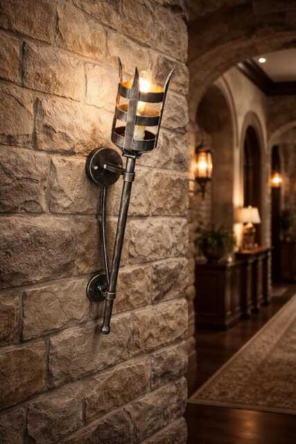 Hand Forged Wrought Iron Torch Wall Sconce Medieval Gothic Lighting - image 1