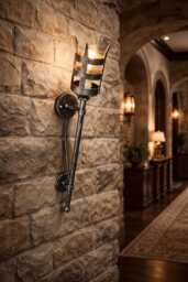 Hand Forged Wrought Iron Torch Wall Sconce Medieval Gothic Lighting - thumbnail 1