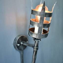 Hand Forged Wrought Iron Torch Wall Sconce Medieval Gothic Lighting - thumbnail 3