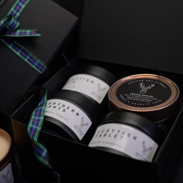 Scottish Gift Box Soy Wax Candles Flower Of Scotland Ribbon Luxury Artisan Rain Candle - image 1
