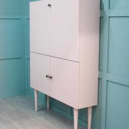 Fold Away Secretary Desk - Scandinavian Mid Century Inspired Pull-Down Workspace With Storage, Calamine - thumbnail 4