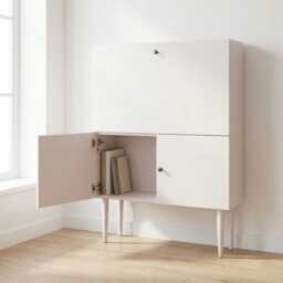 Fold Away Secretary Desk - Scandinavian Mid Century Inspired Pull-Down & Cupboard, Calamine - thumbnail 3