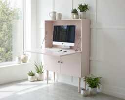 Fold Away Secretary Desk - Scandinavian Mid Century Inspired Pull-Down & Cupboard, Calamine - thumbnail 1