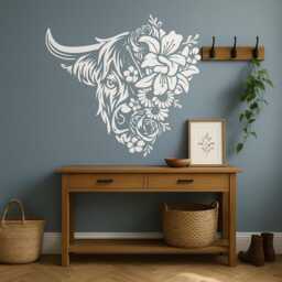 Floral Cow Wall Decal - Highland Vinyl Sticker Farmhouse Art Custom Sizes Available Glass & Vehicle Application Fa019 - thumbnail 2