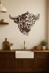 Floral Cow Wall Decal - Highland Vinyl Sticker Farmhouse Art Custom Sizes Available Glass & Vehicle Application Fa019