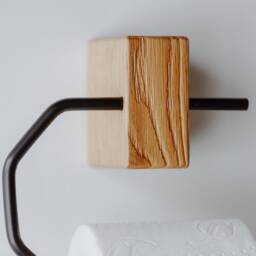 Wood & Metal Toilet Paper Holder, Modern Wall Mount - thumbnail 3