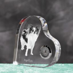 Papillon - Crystal Clock in The Shape Of A Heart With Image Pure-Bred Dog - thumbnail 2