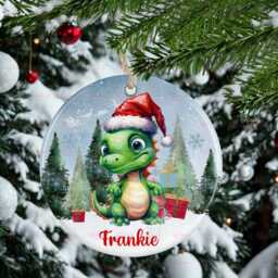 Personalised Kids Christmas Decoration - Grandson Dino Gift Custom Bauble For Boys Stocking Filler Eve Box