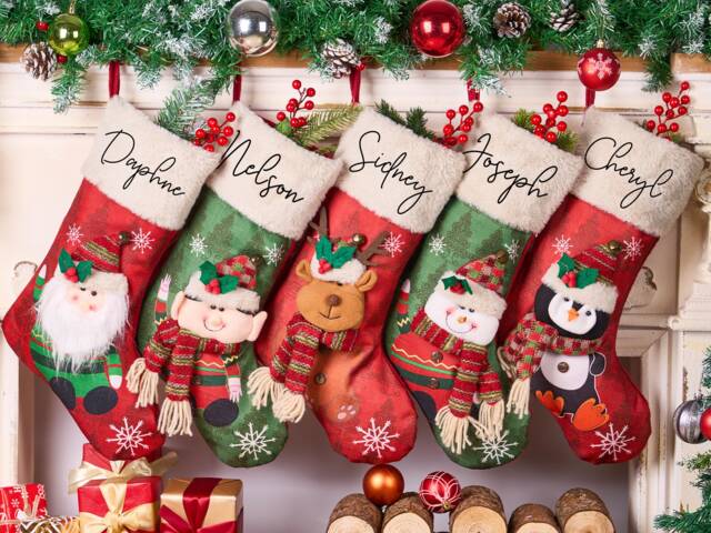 2025 Christmas Stocking With Name 3D Plush Stockings Custom Monogram Xmas Gifts Holiday Decor - image 1
