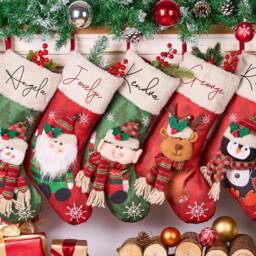 2025 Christmas Stocking With Name 3D Plush Stockings Custom Monogram Xmas Gifts Holiday Decor - thumbnail 3