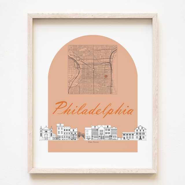 Philadelphia Streetscape + Map Drawing Pine St Pennsylvania City Plan - Art Print Wedding Moving Gift Souvenir Local Decor Travel Wall - image 1