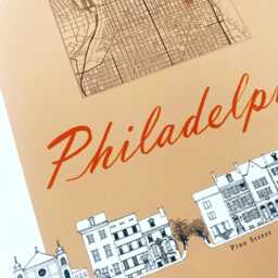 Philadelphia Streetscape + Map Drawing Pine St Pennsylvania City Plan - Art Print Wedding Moving Gift Souvenir Local Decor Travel Wall - thumbnail 3