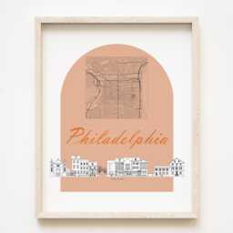 Philadelphia Streetscape + Map Drawing Pine St Pennsylvania City Plan - Art Print