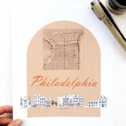 Philadelphia Streetscape + Map Drawing Pine St Pennsylvania City Plan - Art Print Wedding Moving Gift Souvenir Local Decor Travel Wall - thumbnail 2