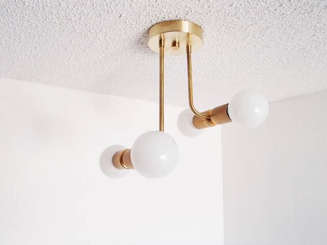 Modern Ceiling Light - Brass Flush Mount Offset Stepped Contemporary Minimalist Hallway Lighting Bedroom Dining Room Ul Listed - image 1