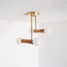 Modern Ceiling Light - Brass Flush Mount Offset Stepped Contemporary Minimalist Hallway Lighting Bedroom Dining Room Ul Listed - thumbnail 3