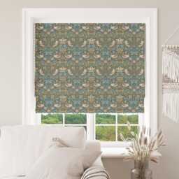 Custom Made To Measure Roman Blind Shade William Morris Strawberry Thief Teal Hand Crafted - thumbnail 1