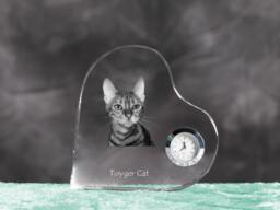 Toyger - Crystal Clock in The Shape Of A Heart With Image Pure-Bred Cat - thumbnail 1