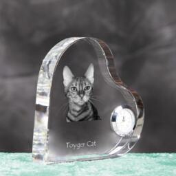 Toyger - Crystal Clock in The Shape Of A Heart With Image Pure-Bred Cat - thumbnail 3